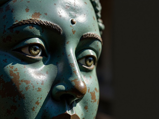 古典佛像雕塑，铜质材料，精细雕刻工艺，庄严肃穆